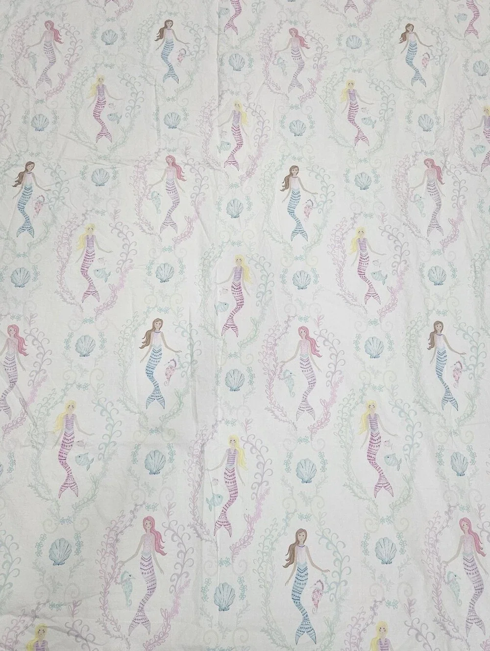 POTTERY BARN KIDS Bailey Mermaid Full Flat Sheet Organic Cotton 2015 Pastels